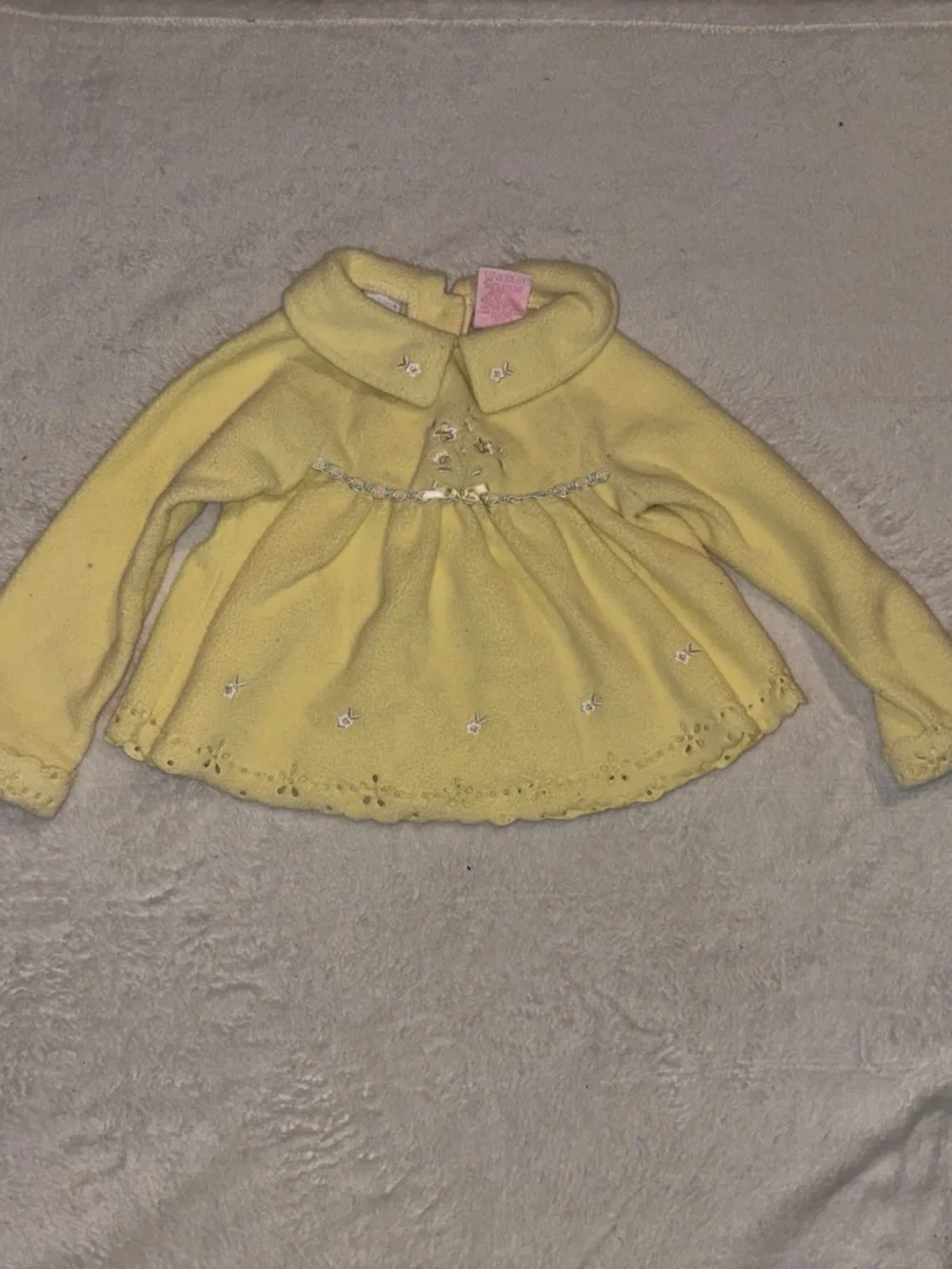 Girls Yellow Floral-Embroidered Fleece Puffer Dress